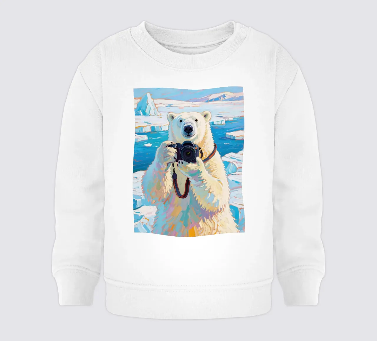 Orso polare con telecamera in mano felpa neonato da Slash Shop