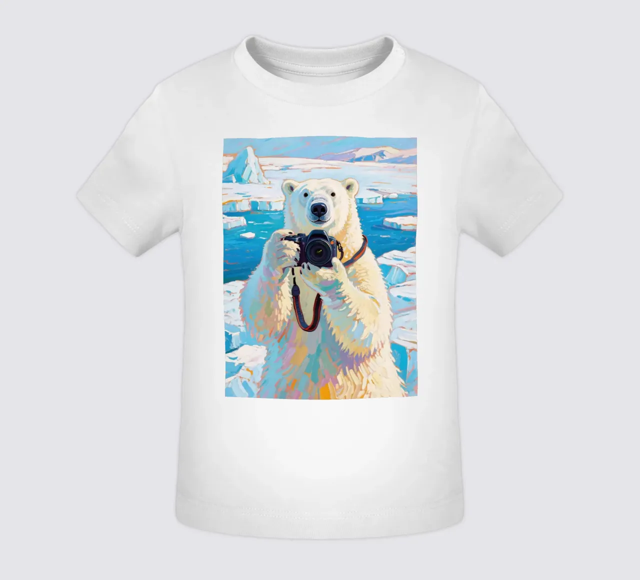 Orso polare con telecamera in mano maglietta neonato da Slash Shop