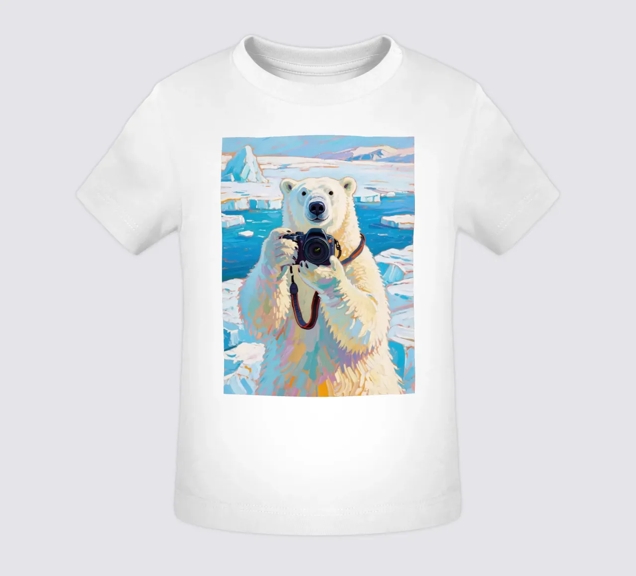 Orso polare con telecamera in mano maglietta neonato da Slash Shop