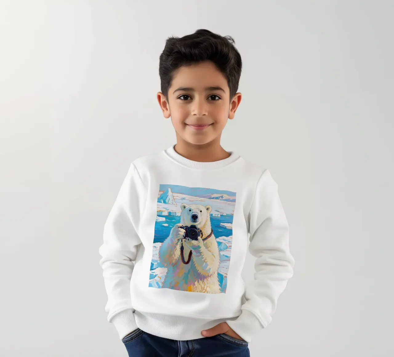 Orso polare con telecamera in mano felpa bambino da Slash Shop