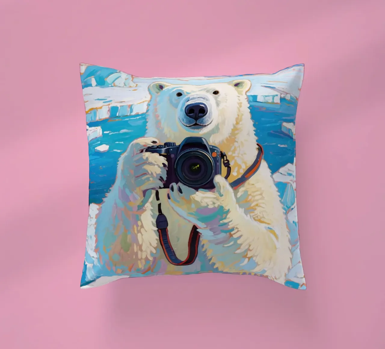 Orso polare con telecamera in mano cuscino da Slash Shop
