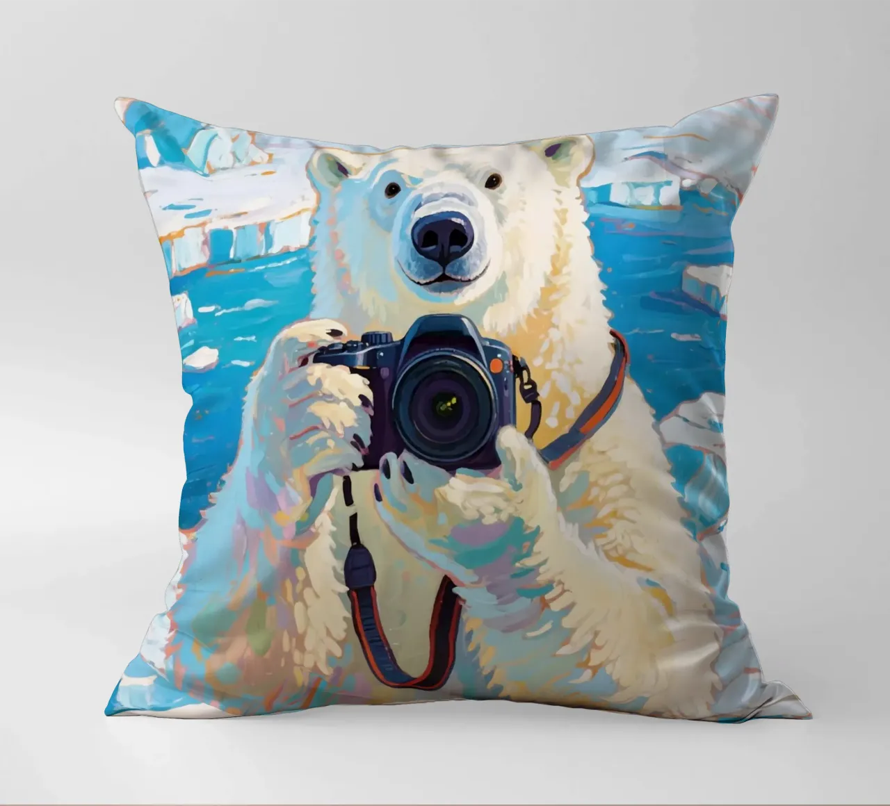 Orso polare con telecamera in mano cuscino da Slash Shop