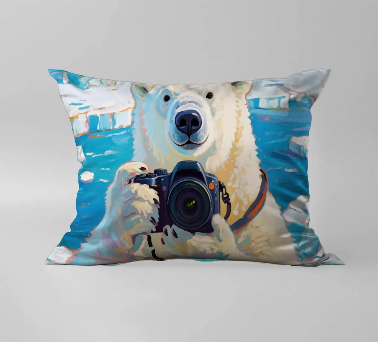Orso polare con telecamera in mano cuscino da Slash Shop