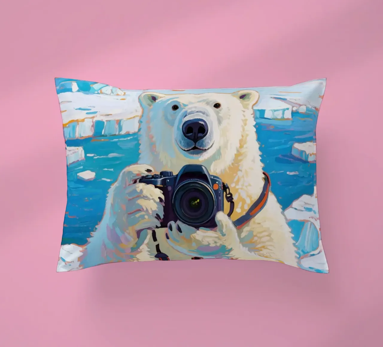 Orso polare con telecamera in mano cuscino da Slash Shop