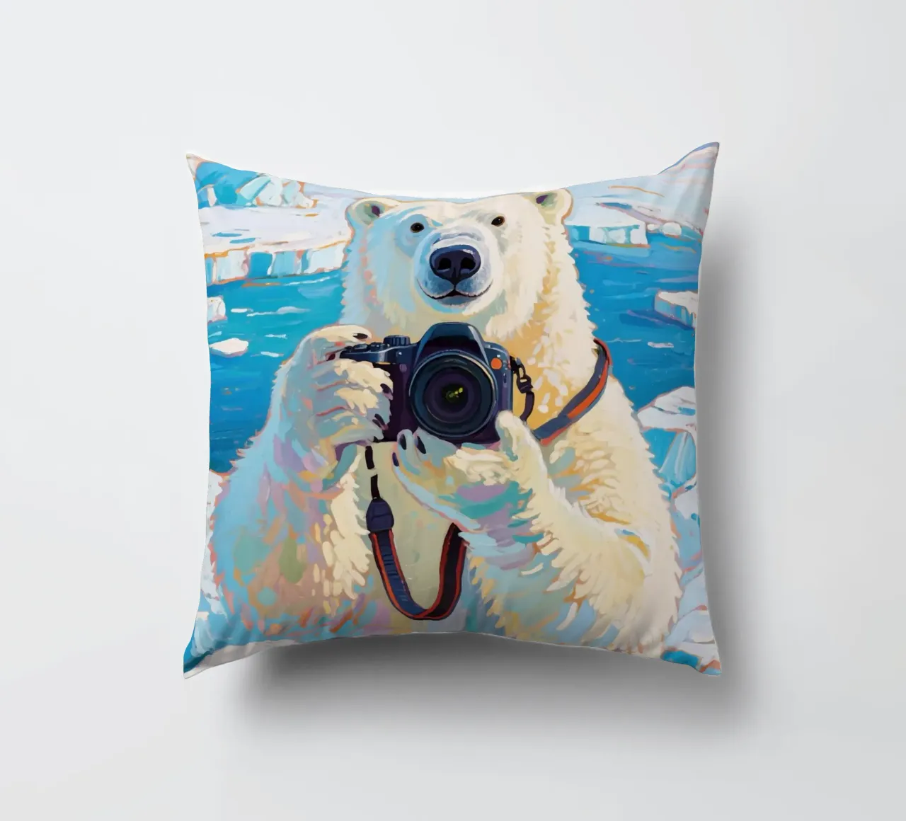 Orso polare con telecamera in mano cuscino da Slash Shop