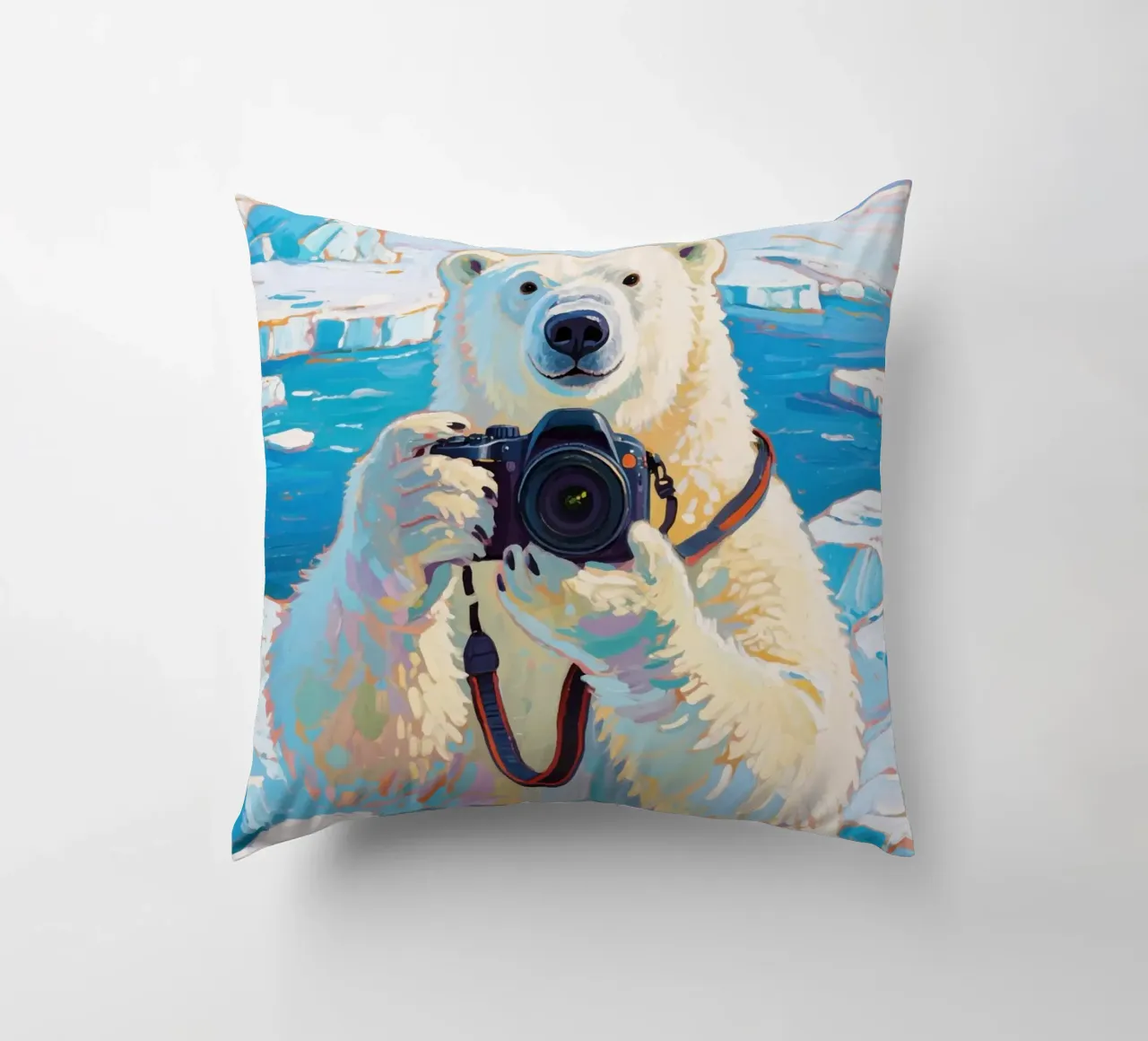 Orso polare con telecamera in mano cuscino da Slash Shop