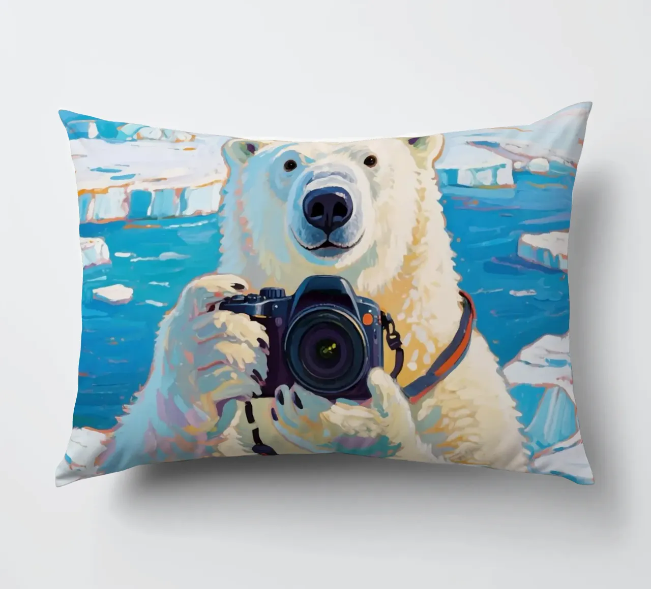 Orso polare con telecamera in mano cuscino da Slash Shop