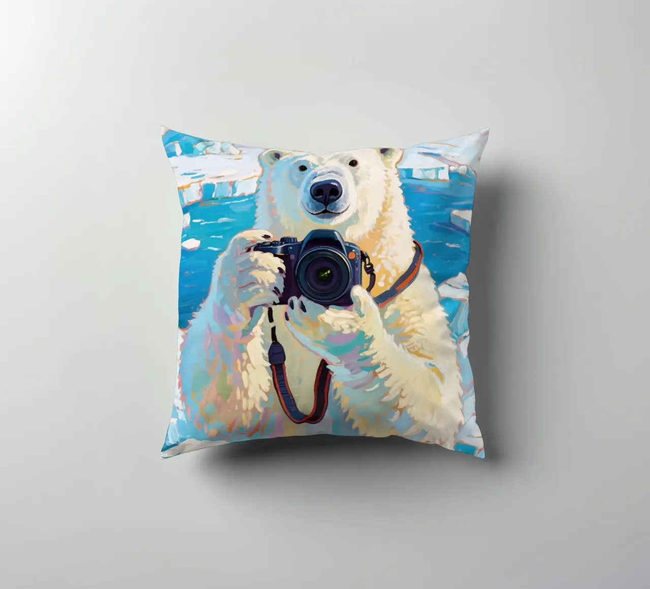 Orso polare con telecamera in mano cuscino da Slash Shop