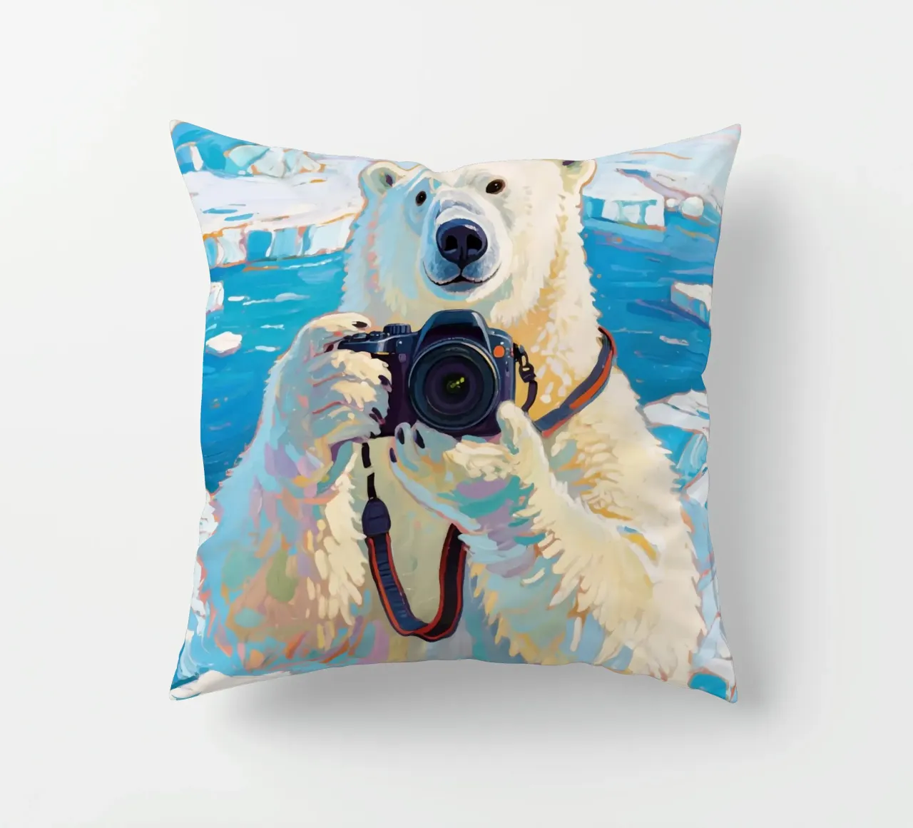 Orso polare con telecamera in mano cuscino da Slash Shop