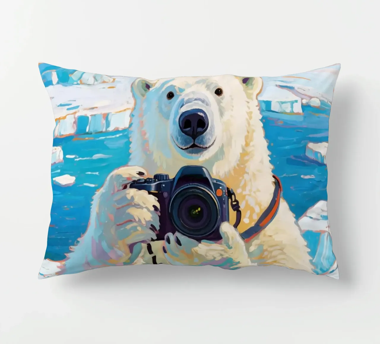 Orso polare con telecamera in mano cuscino da Slash Shop