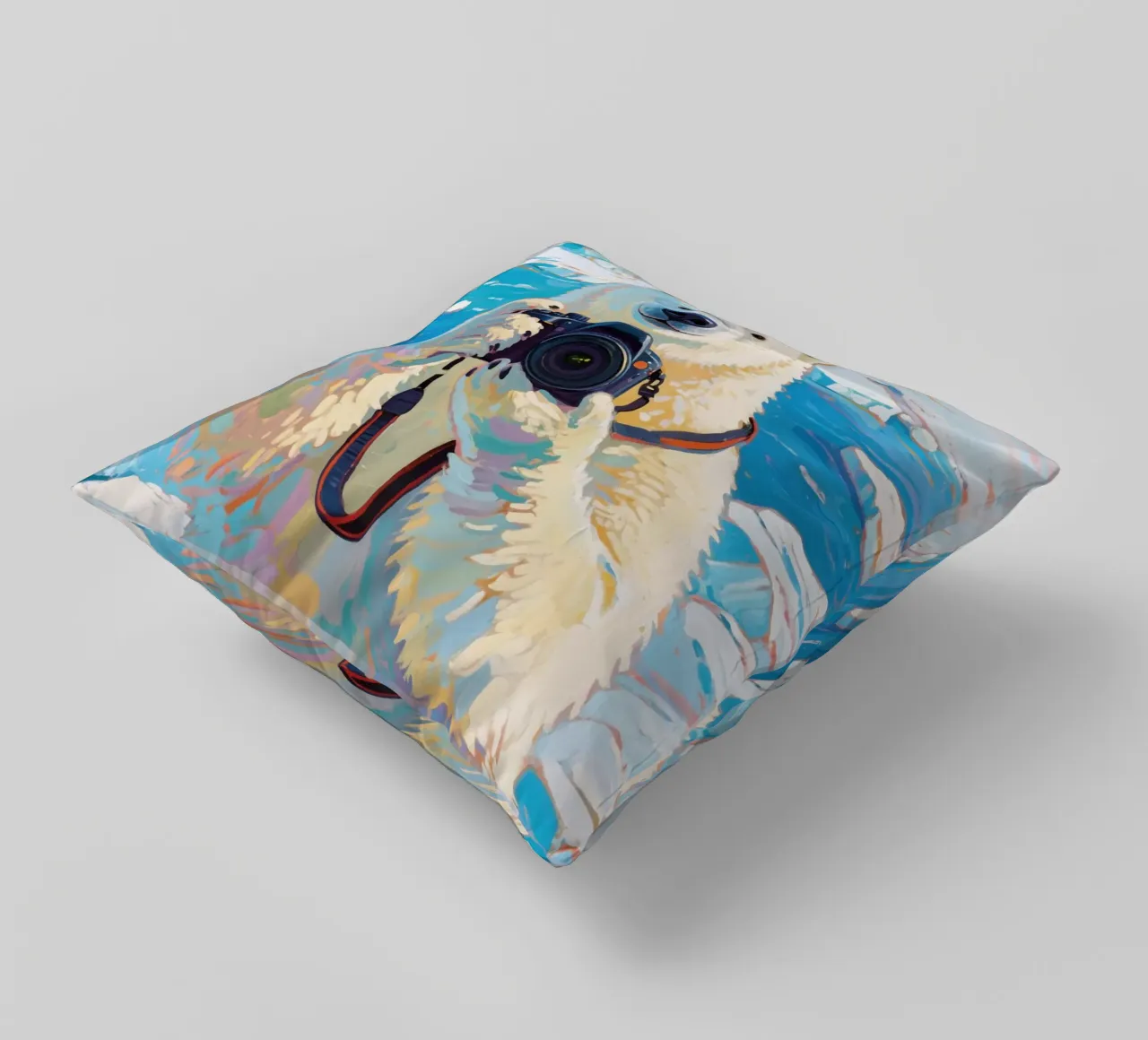 Orso polare con telecamera in mano cuscino da Slash Shop