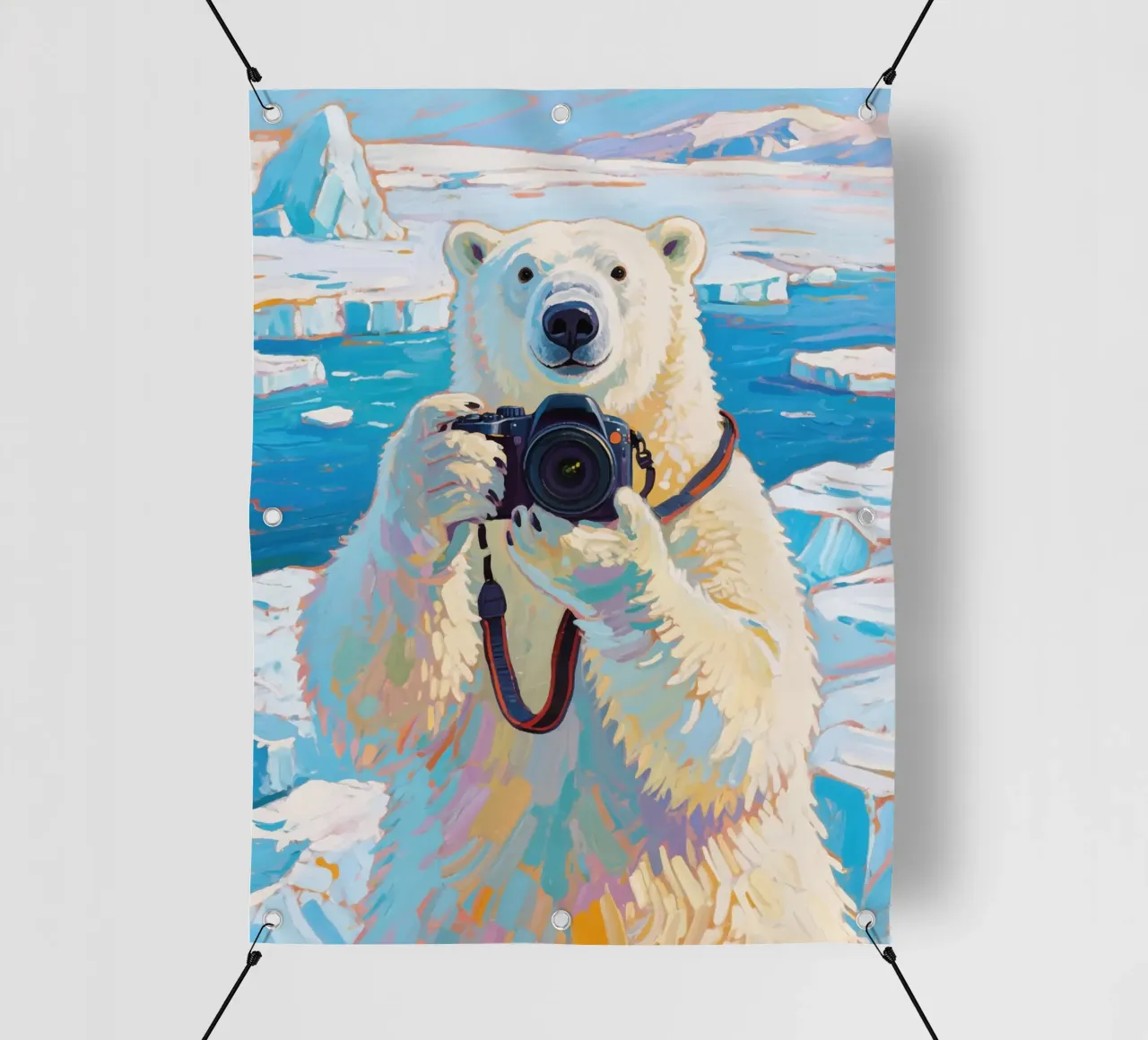 Orso polare con telecamera in mano telo in pvc da Slash Shop