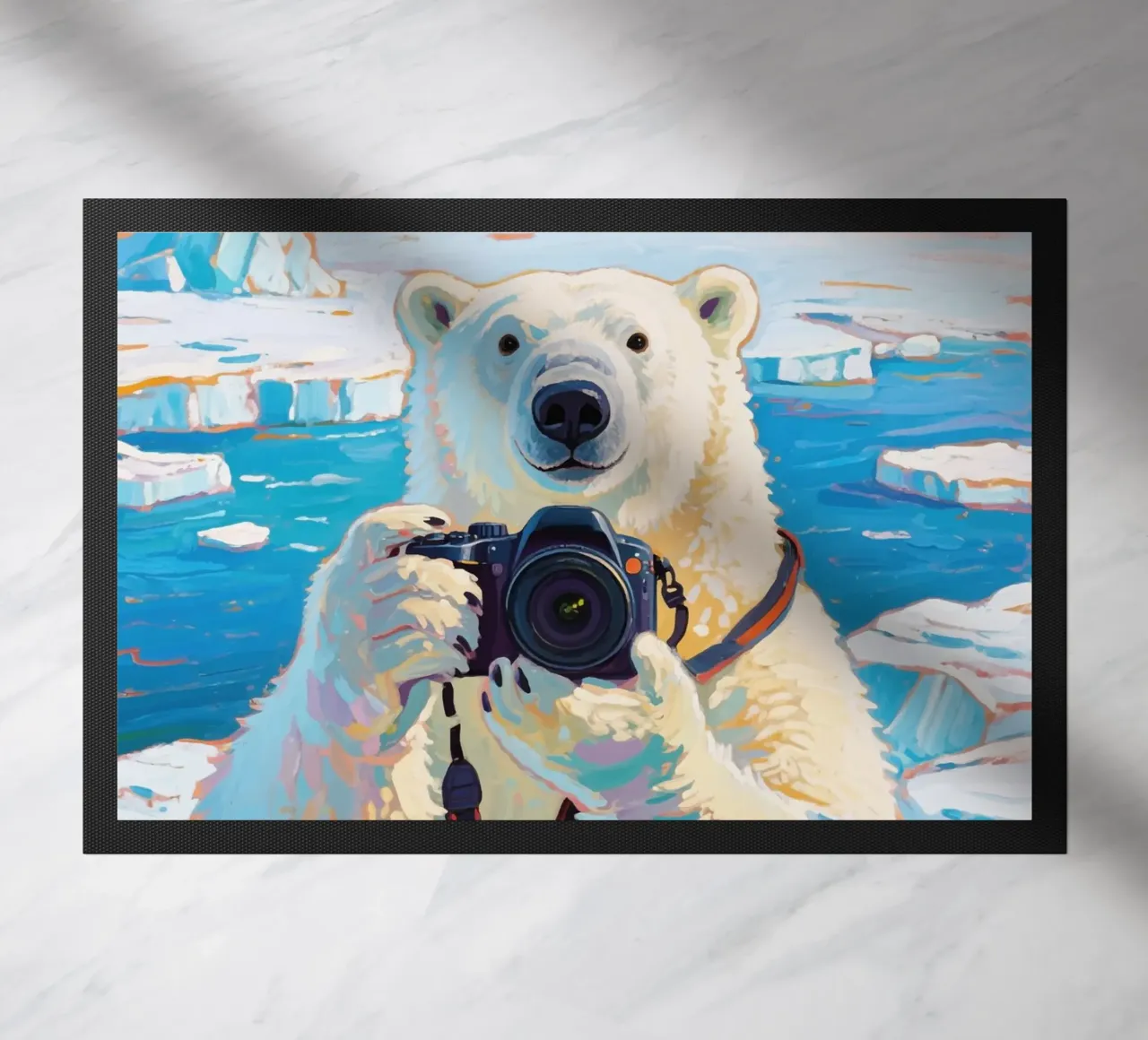 Orso polare con telecamera in mano zerbino da Slash Shop