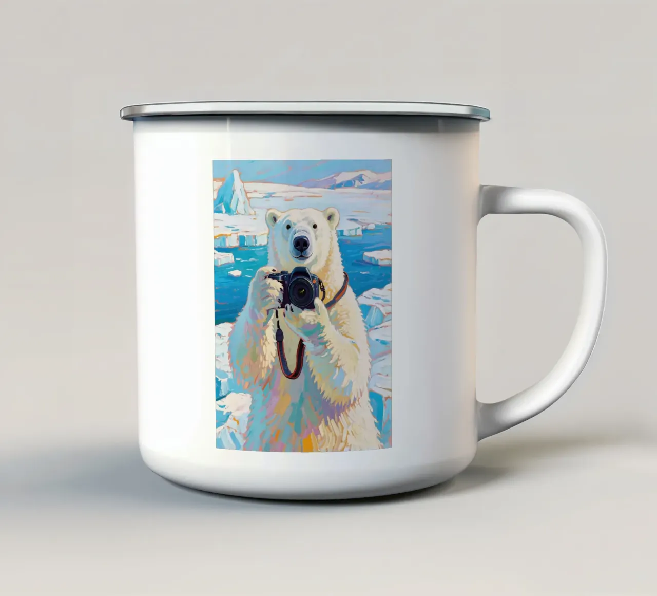 Orso polare con telecamera in mano tazza in smalto da Slash Shop