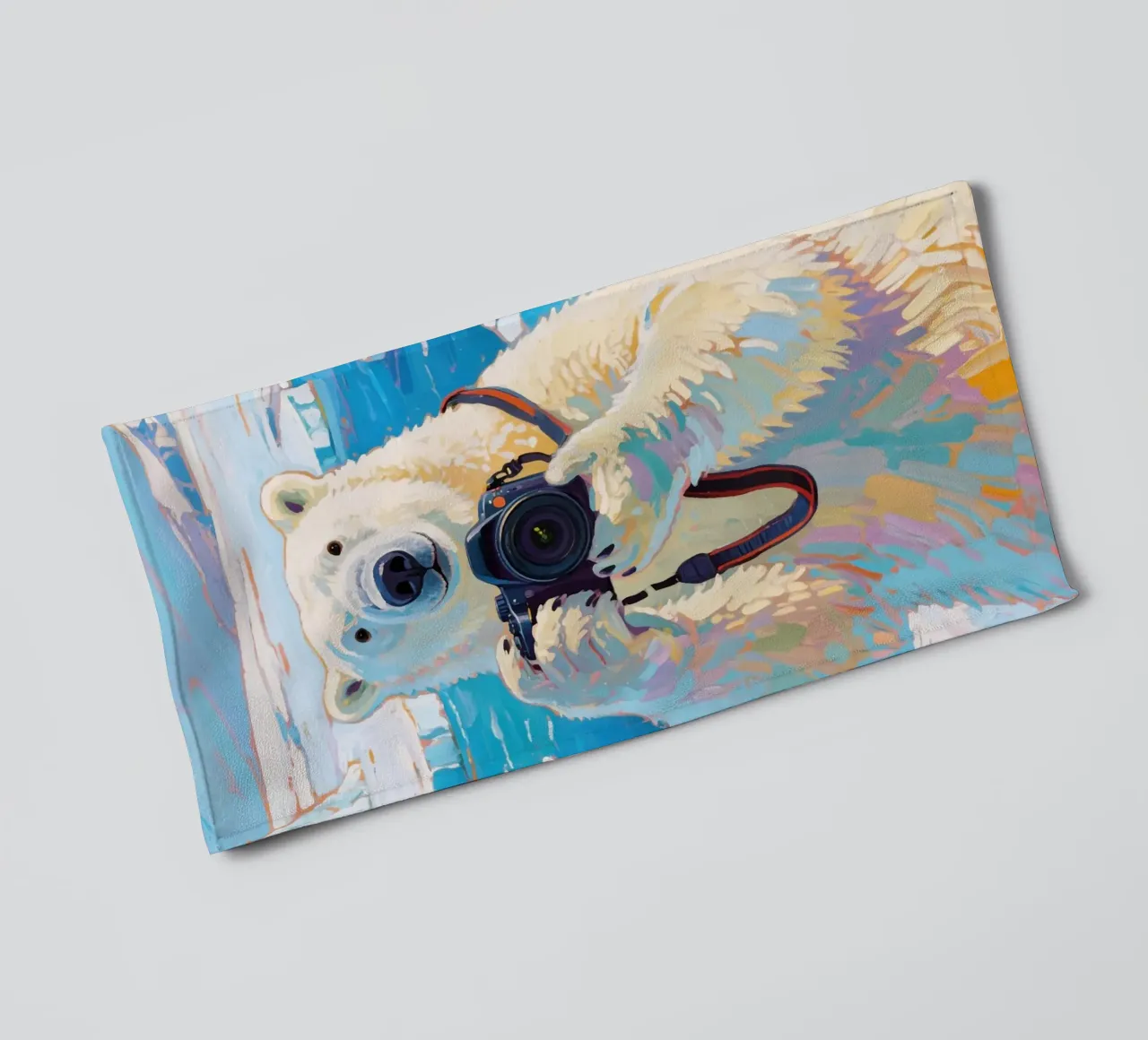 Orso polare con telecamera in mano asciugamano da bagno da Slash Shop