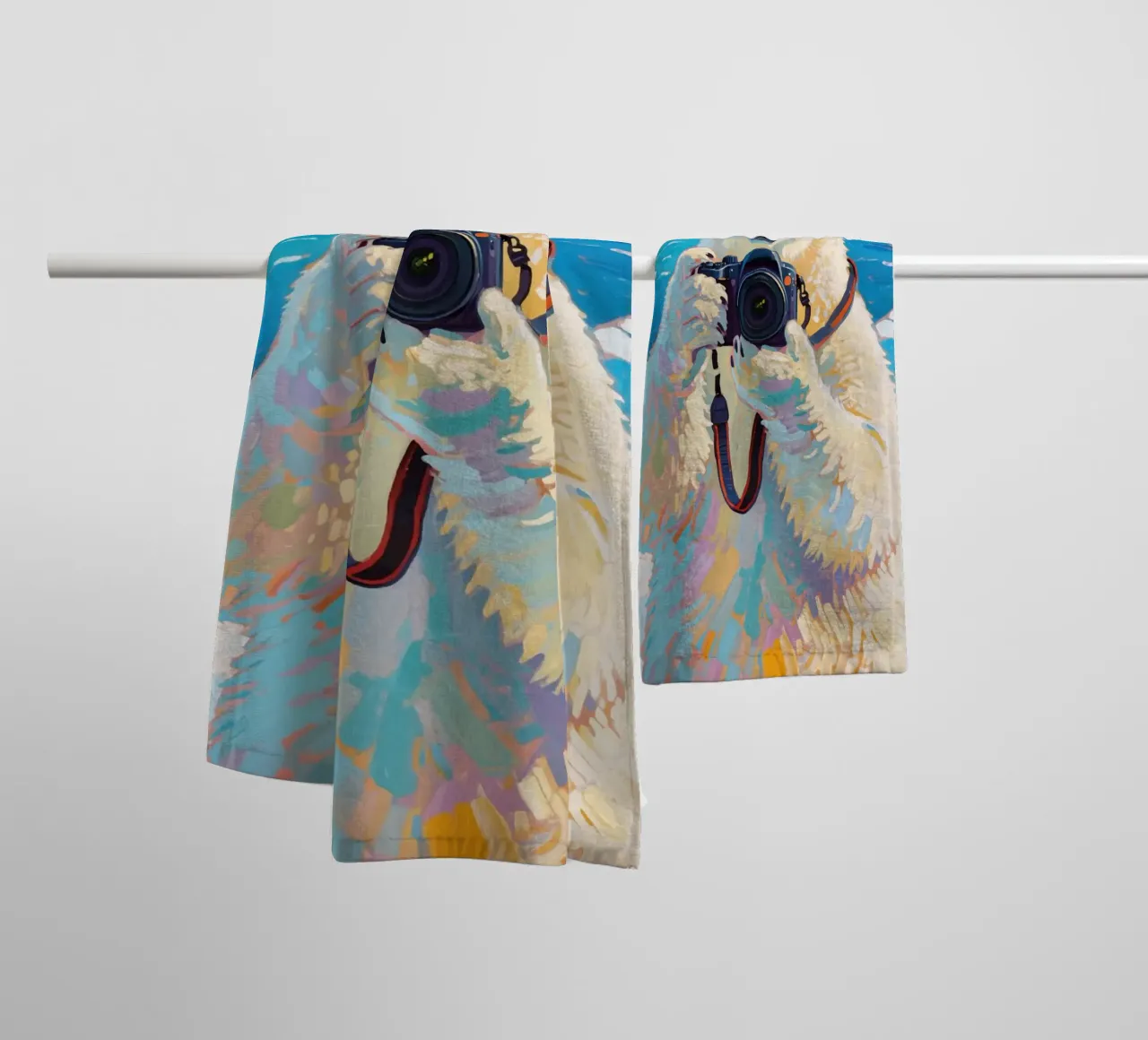 Orso polare con telecamera in mano asciugamano da bagno da Slash Shop