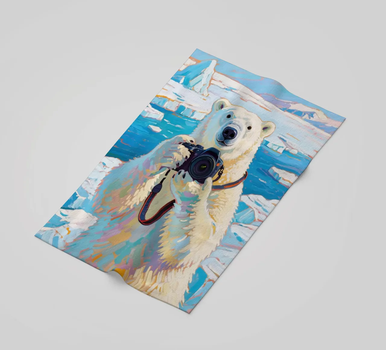 Orso polare con telecamera in mano telo mare da Slash Shop