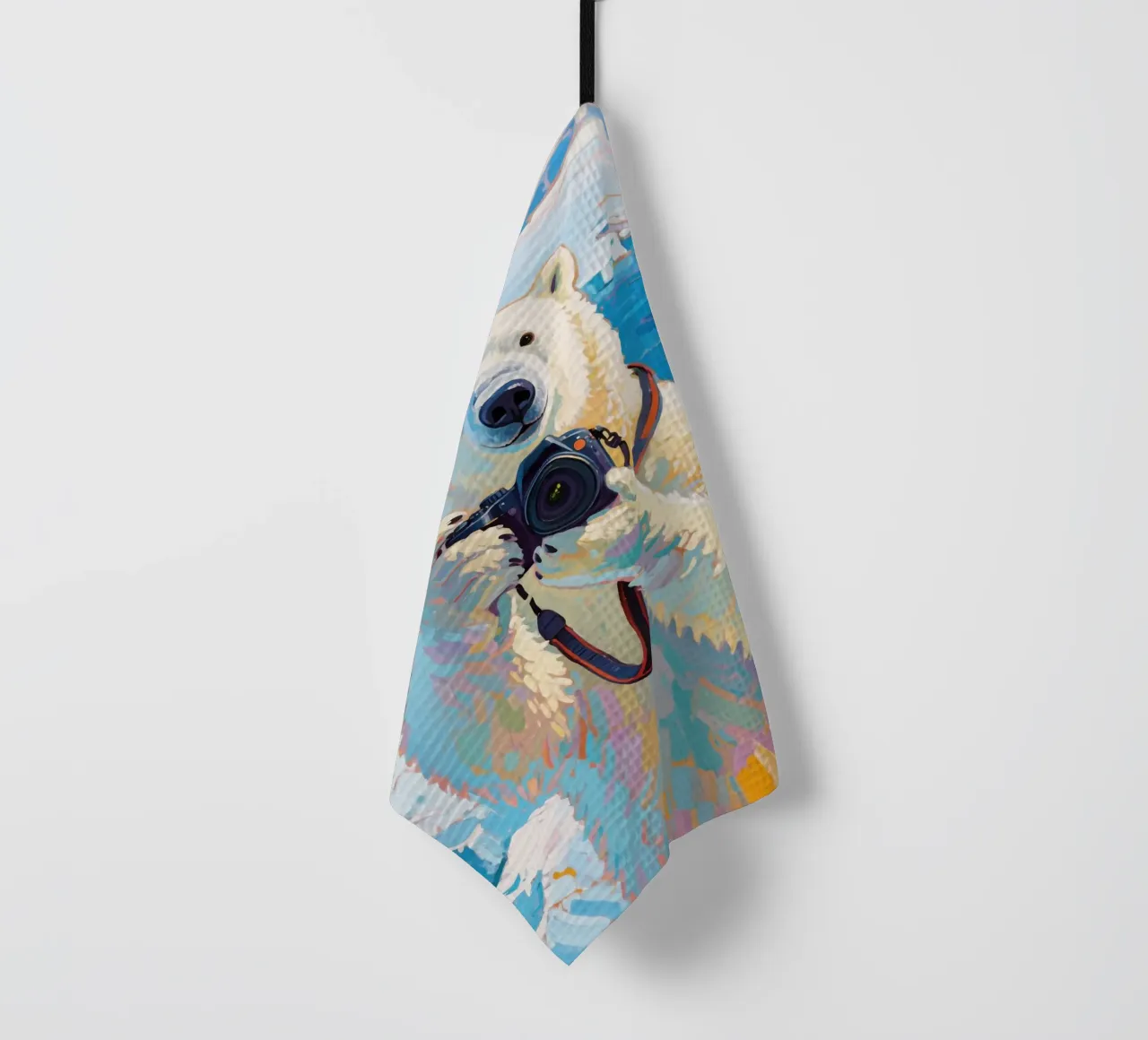 Orso polare con telecamera in mano canovaccio da cucina da Slash Shop