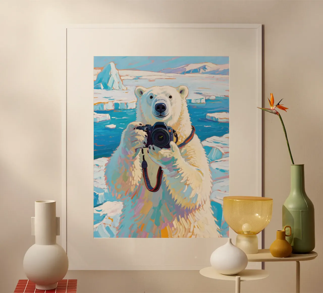 Orso polare con telecamera in mano carta hahnemühle da Slash Shop