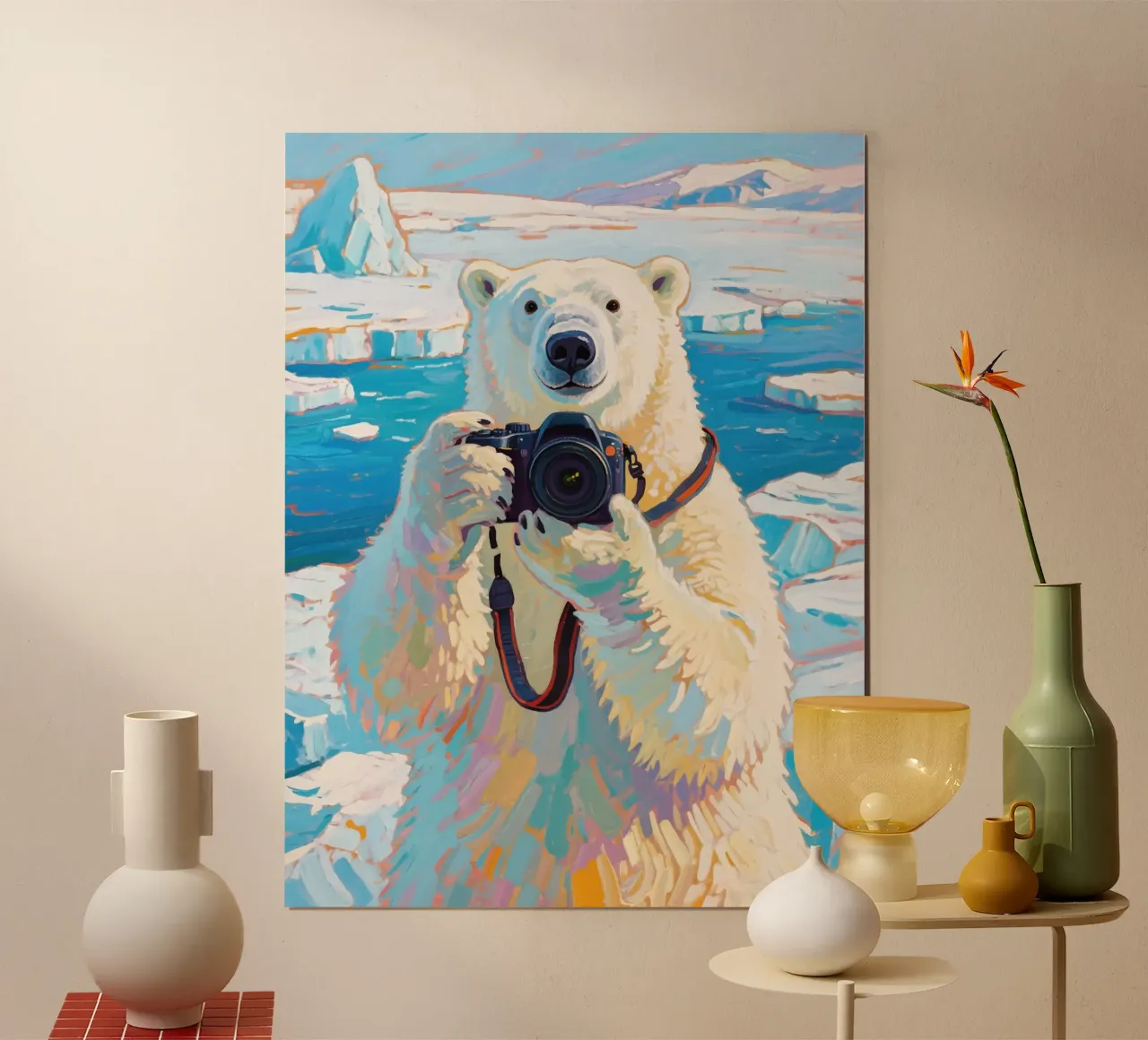 Orso polare con telecamera in mano carta hahnemühle da Slash Shop