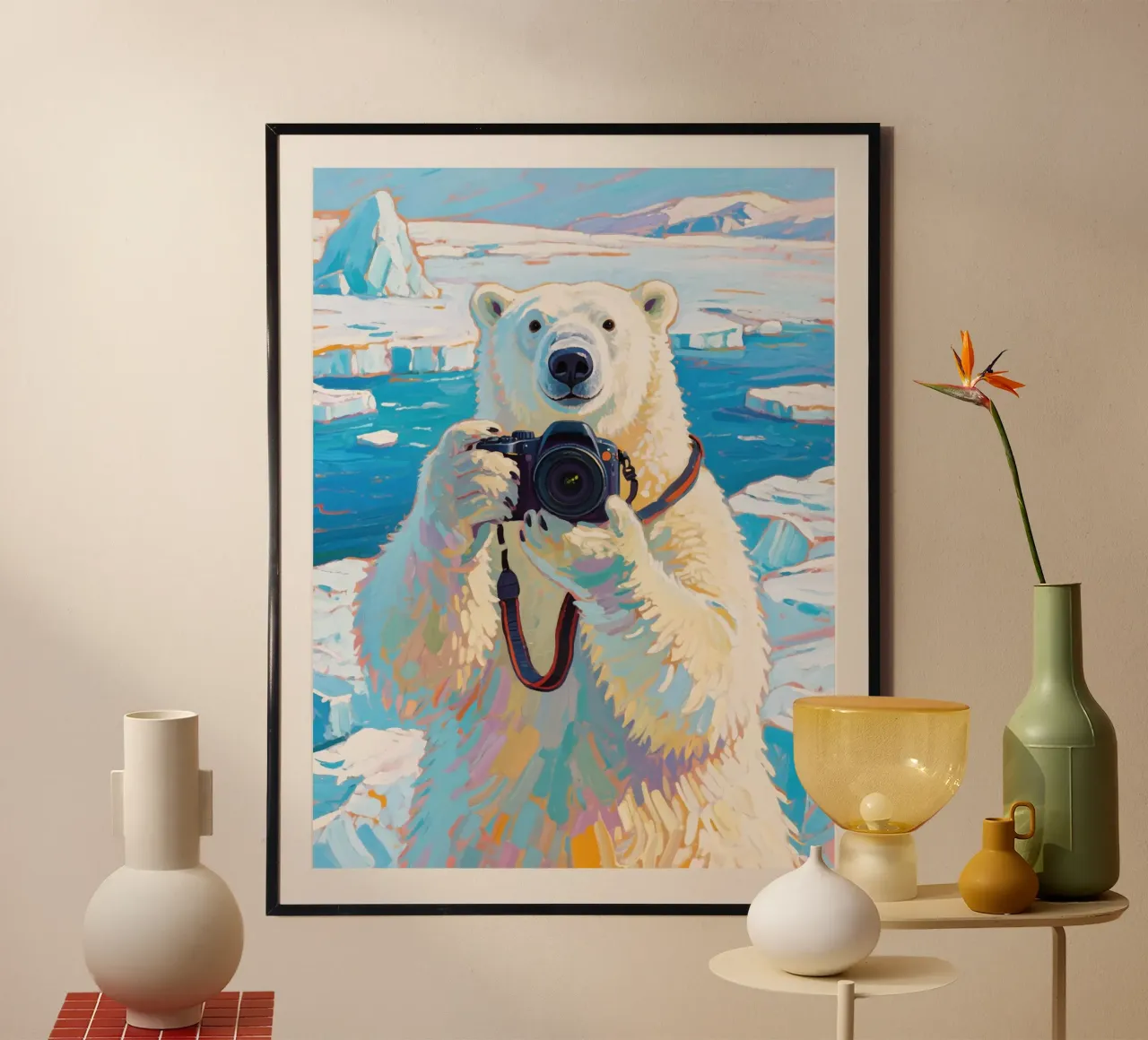 Orso polare con telecamera in mano carta hahnemühle da Slash Shop