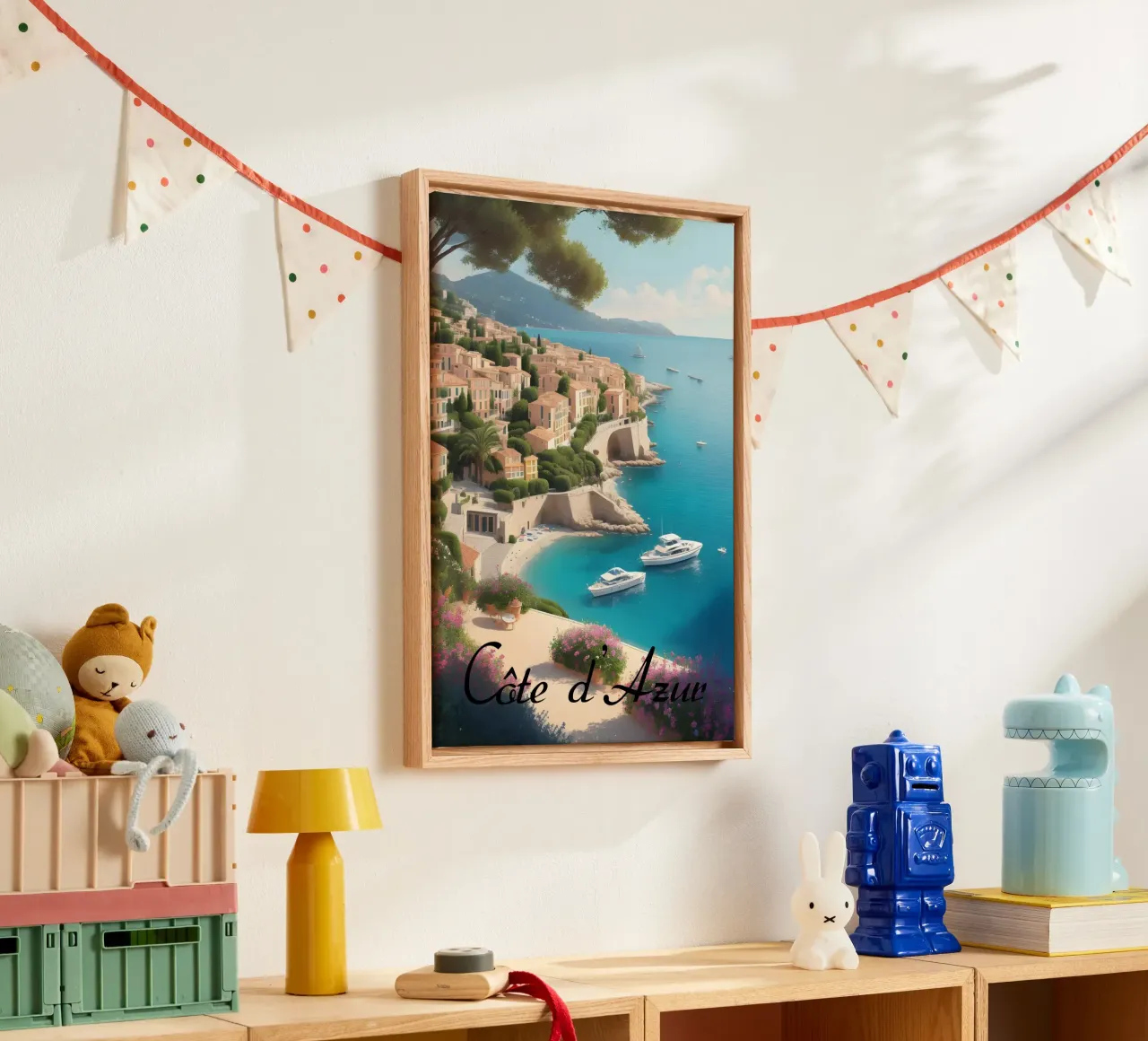 Cote d Azur French Riviera Scene tela con Cornice a cassetta da Charnwood Prints