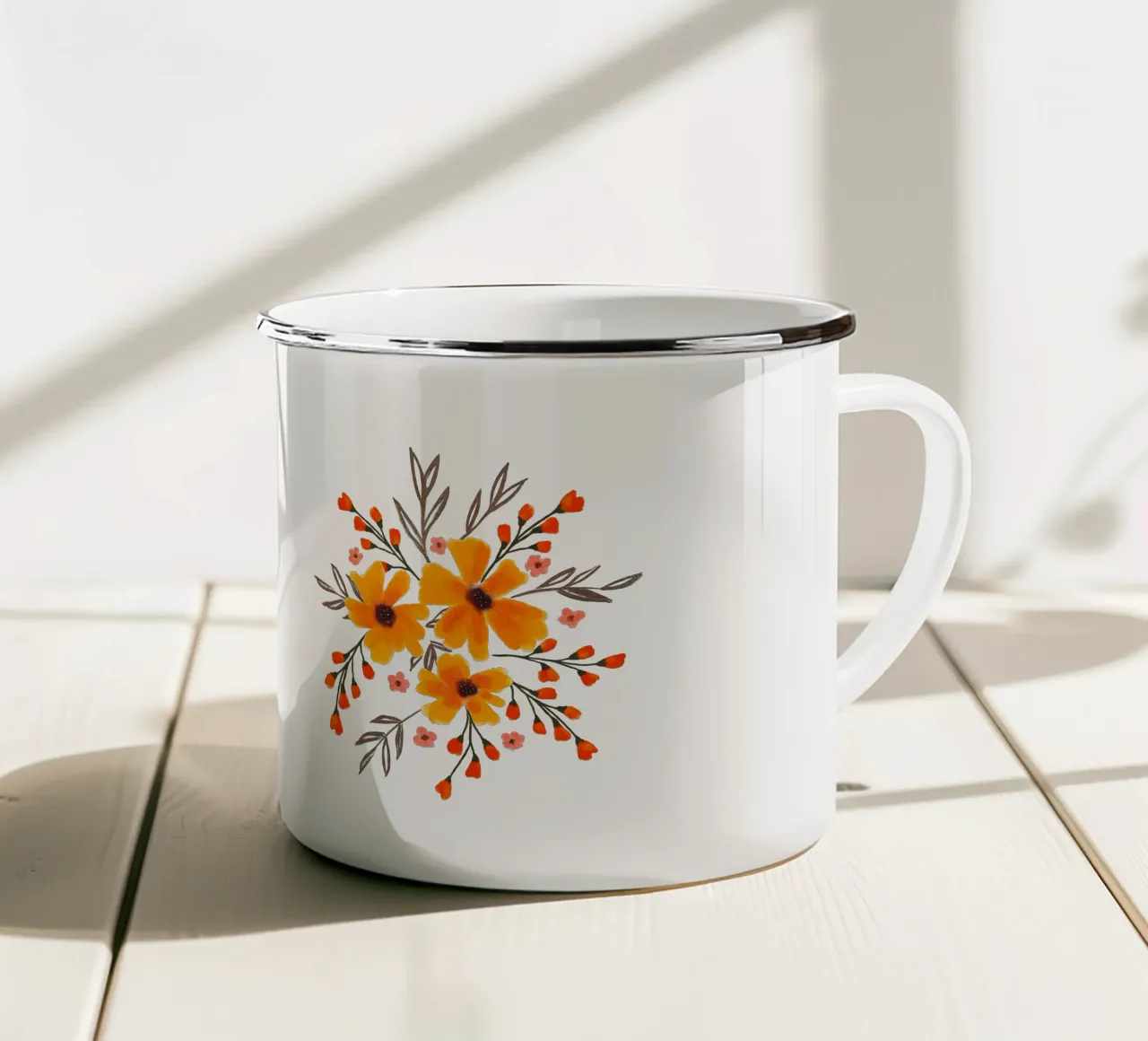 Fiori acquerellati nei colori autunnali tazza in smalto da Petra Lang - Floral Art