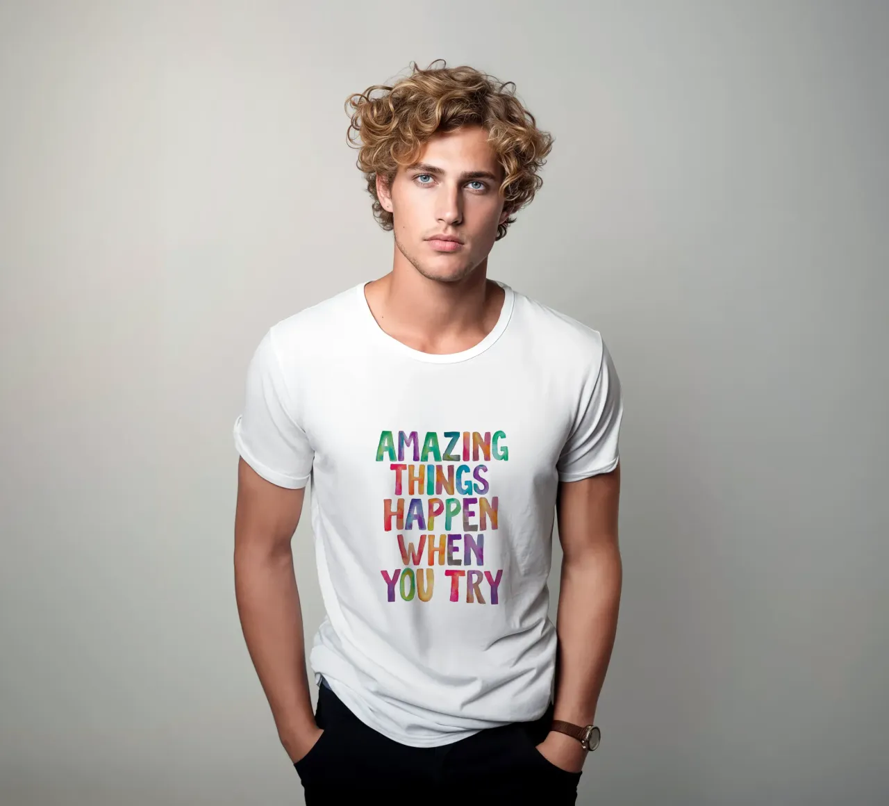 Amazing Things Happen When You Try Typography Design t-shirt by THE MOTIVATED TYPE