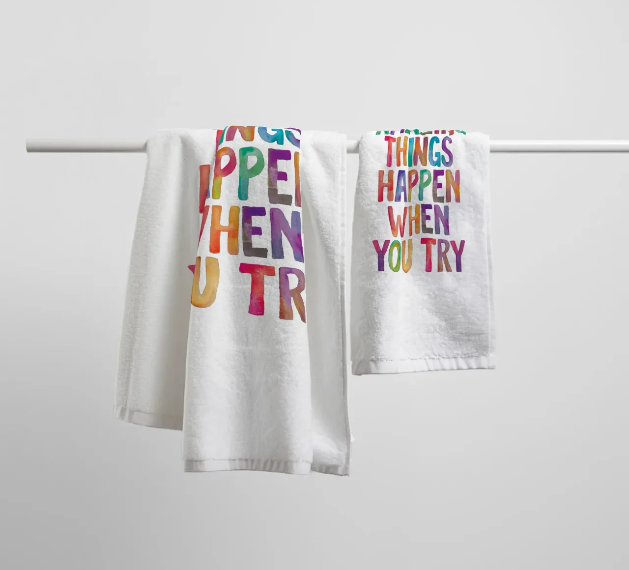 Amazing Things Happen When You Try Typography Design towel by THE MOTIVATED TYPE