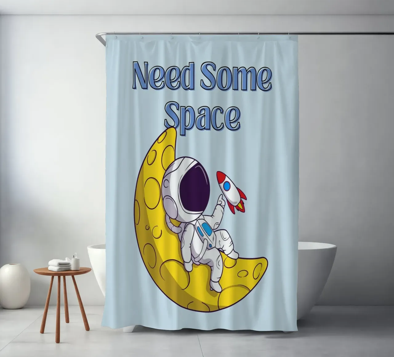 Need Some Space - Cartone animato di un astronauta tenda da doccia da Cozy Vibes