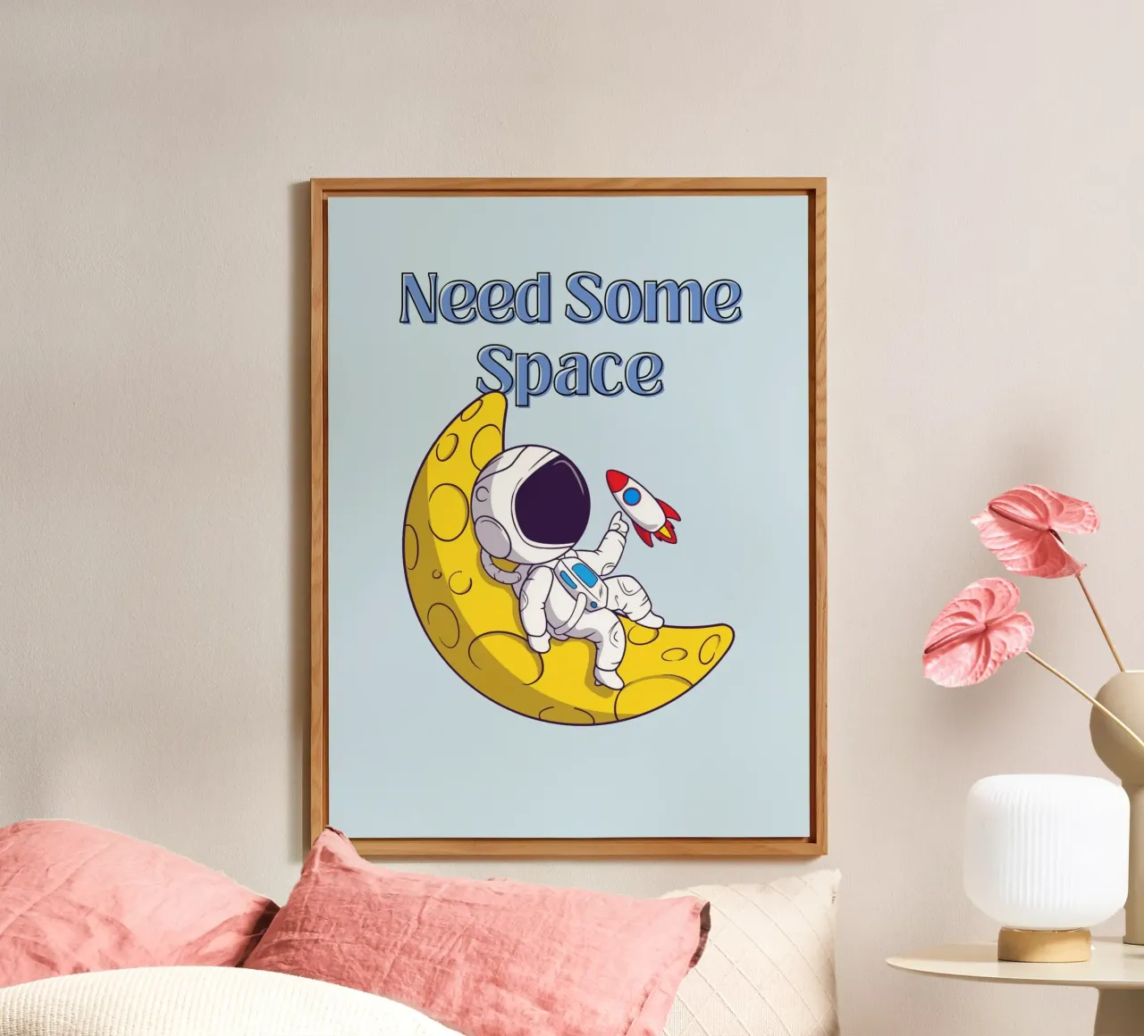 Need Some Space - Cartone animato di un astronauta alluminio dibond da Cozy Vibes