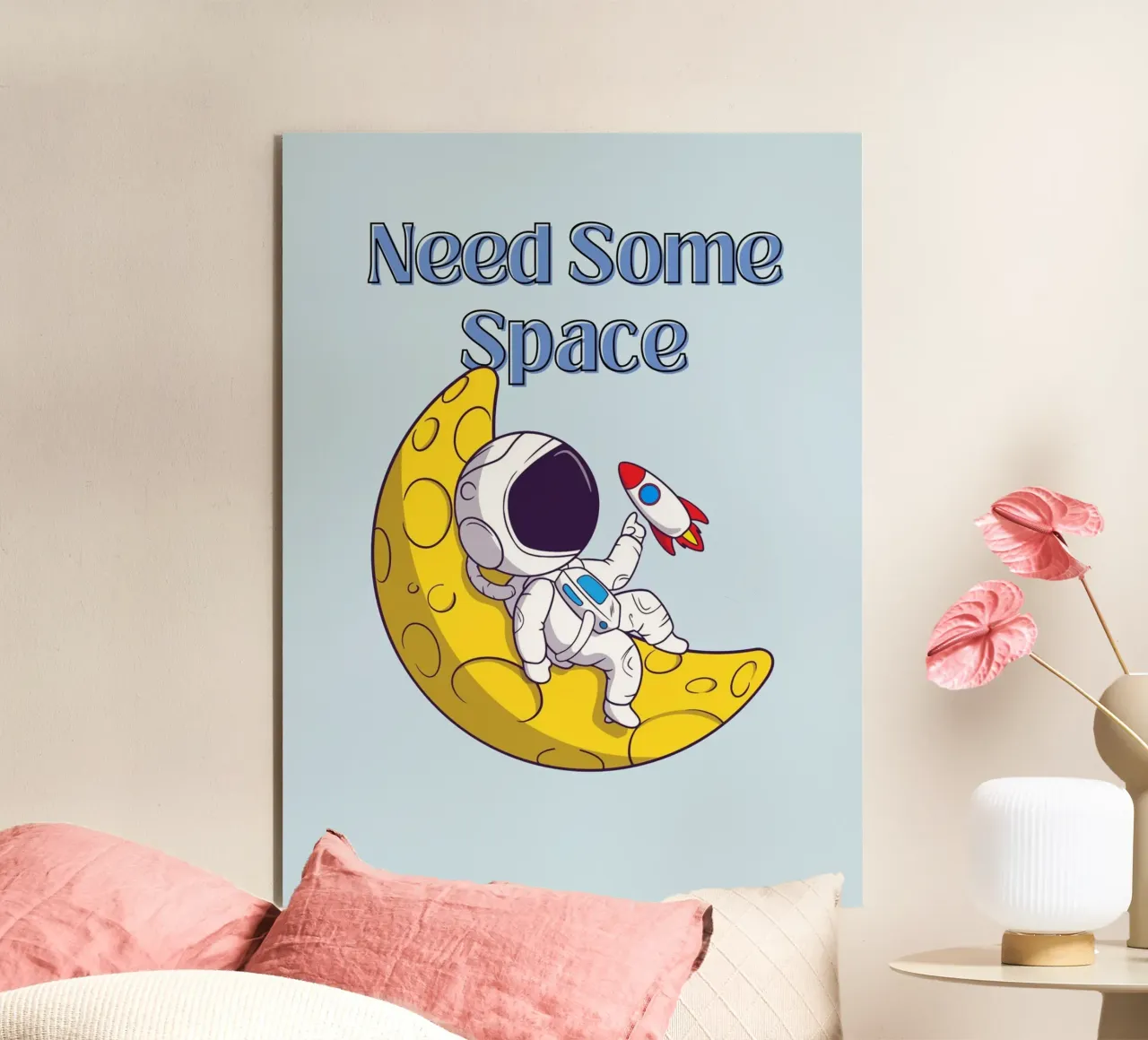 Need Some Space - Cartone animato di un astronauta alluminio dibond da Cozy Vibes