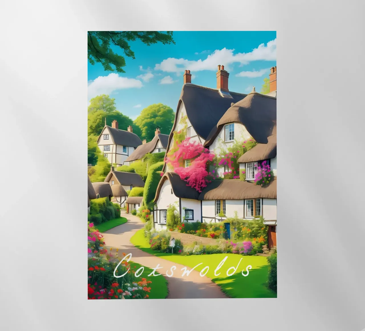 Scena di villaggio Cotswolds Inghilterra pellicola backlit da Charnwood Prints