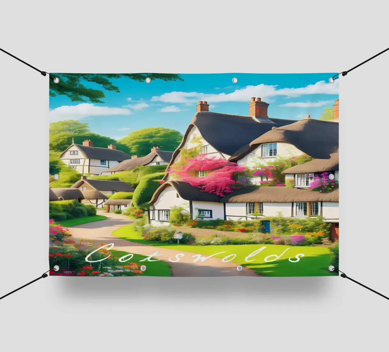 Scena di villaggio Cotswolds Inghilterra telo in pvc da Charnwood Prints