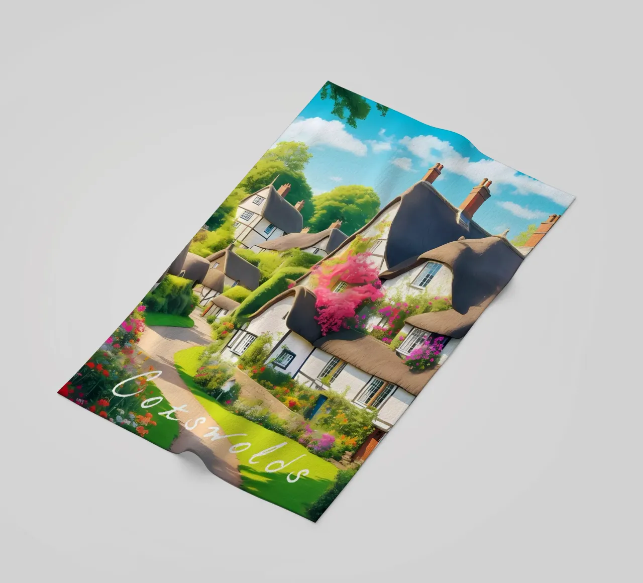 Scena di villaggio Cotswolds Inghilterra telo mare da Charnwood Prints