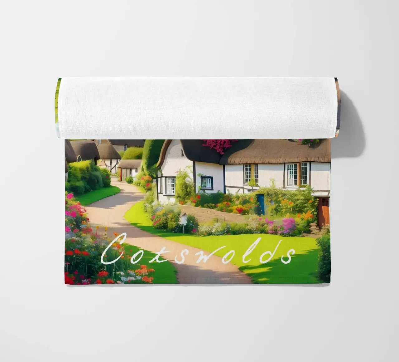 Scena di villaggio Cotswolds Inghilterra telo mare da Charnwood Prints