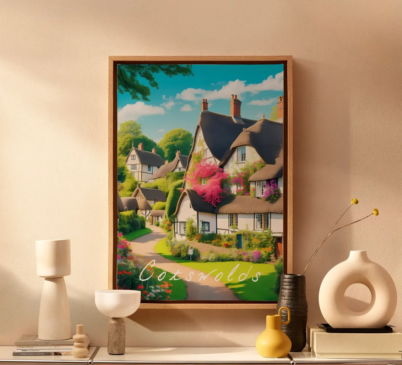 Scena di villaggio Cotswolds Inghilterra tela con Cornice a cassetta da Charnwood Prints