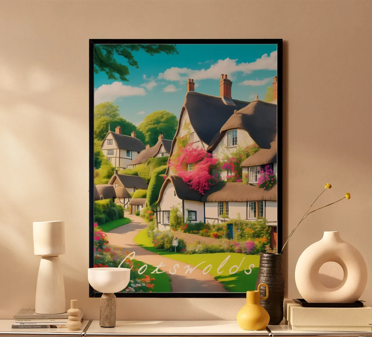 Scena di villaggio Cotswolds Inghilterra poster da Charnwood Prints