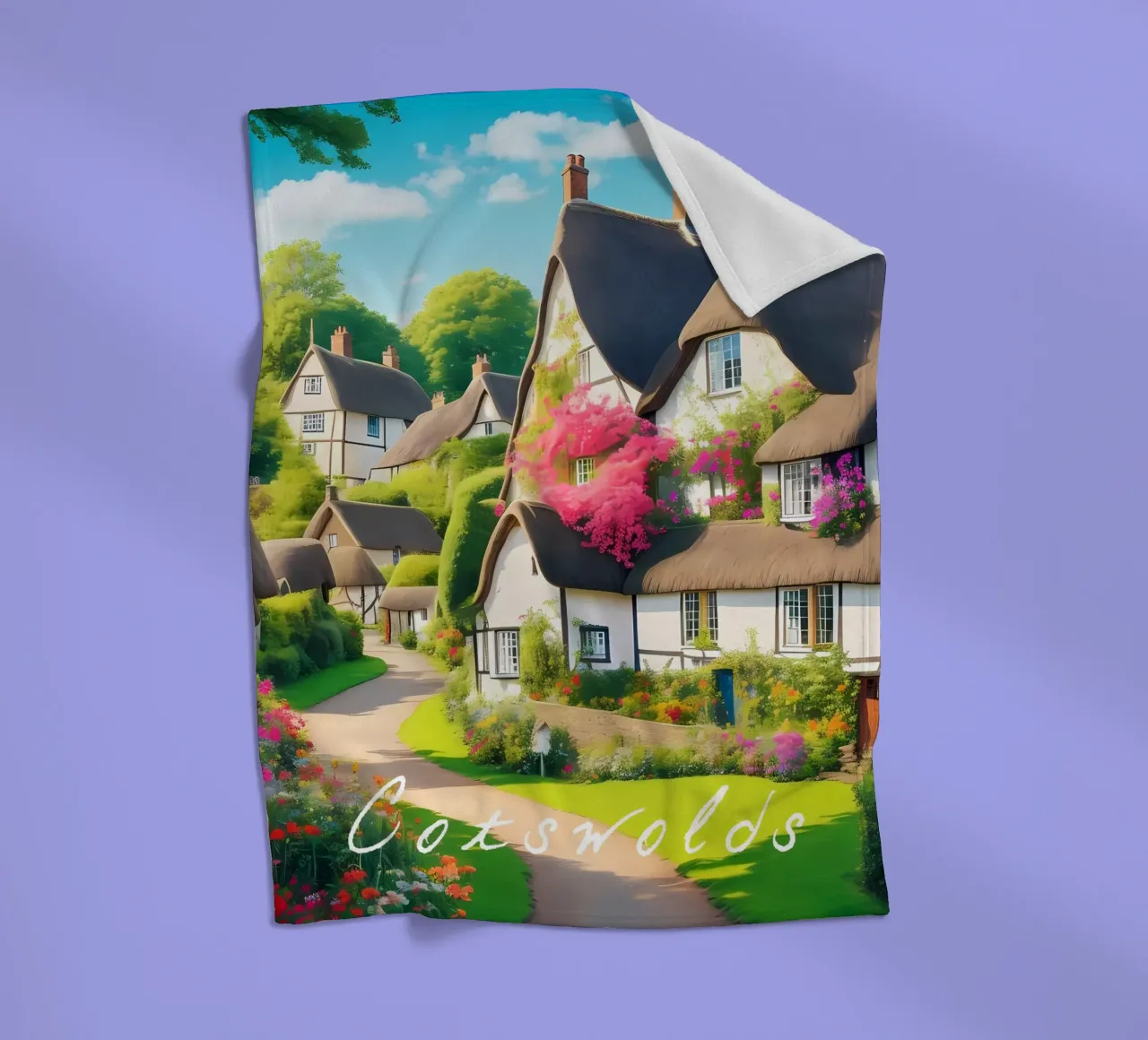 Scena di villaggio Cotswolds Inghilterra coperta in pile da Charnwood Prints