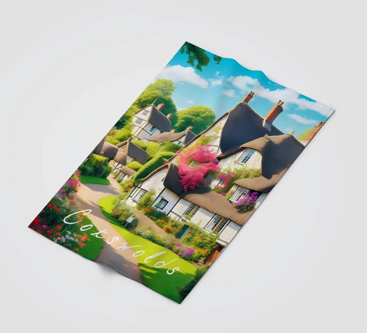 Scena di villaggio Cotswolds Inghilterra coperta in pile da Charnwood Prints