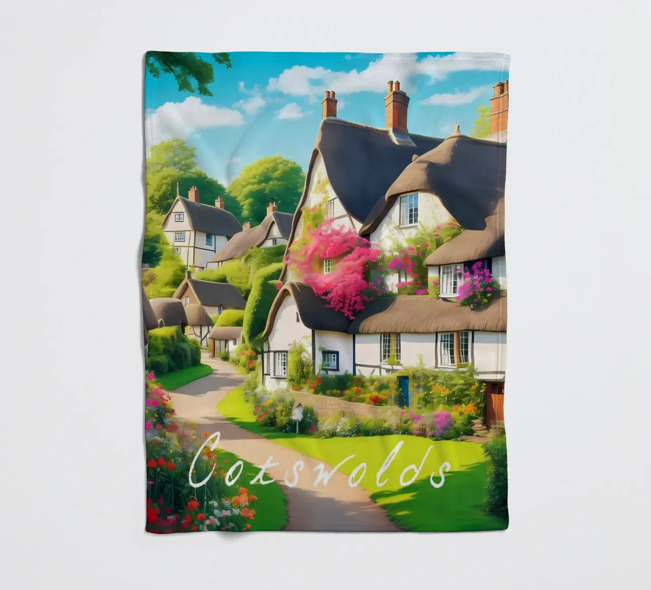 Scena di villaggio Cotswolds Inghilterra coperta in pile da Charnwood Prints