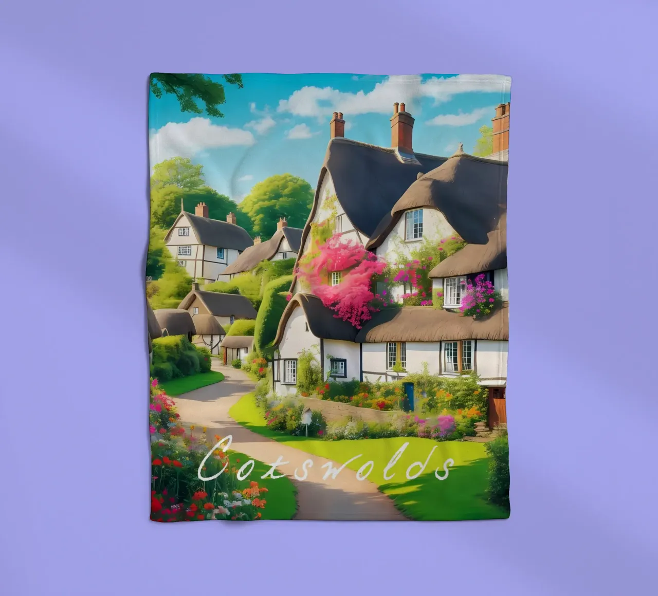 Scena di villaggio Cotswolds Inghilterra coperta in pile da Charnwood Prints