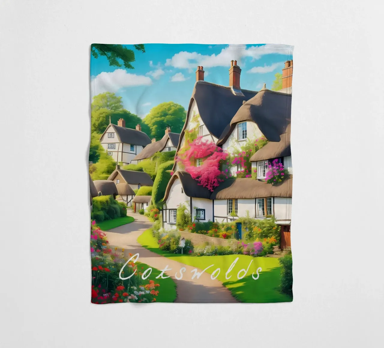 Scena di villaggio Cotswolds Inghilterra coperta in pile da Charnwood Prints