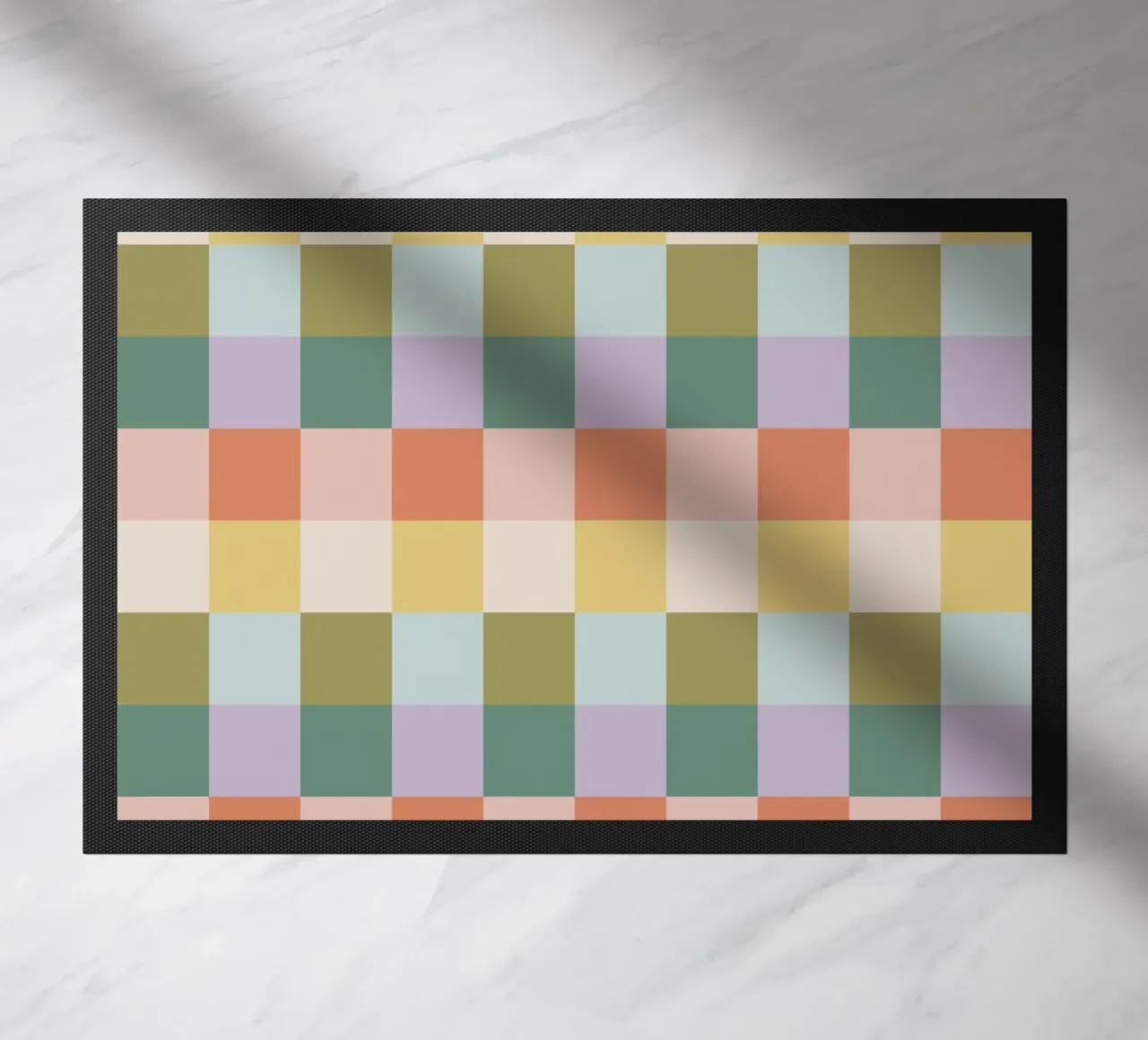 Multi-colored groovy checkered pattern doormat by Altruist Studio