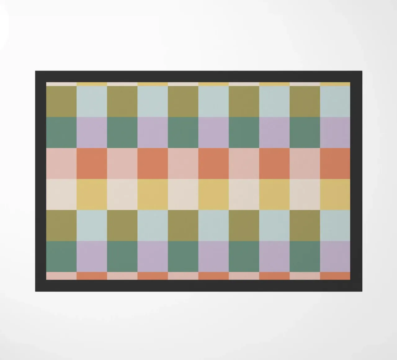 Multi-colored groovy checkered pattern doormat by Altruist Studio