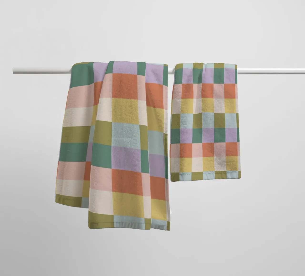 Multi-colored groovy checkered pattern towel by Altruist Studio