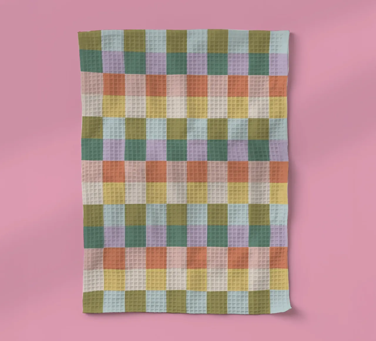 Multi-colored groovy checkered pattern tea towel by Altruist Studio