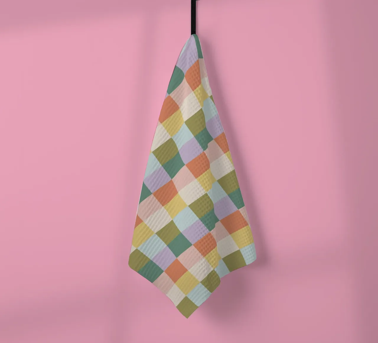 Multi-colored groovy checkered pattern tea towel by Altruist Studio
