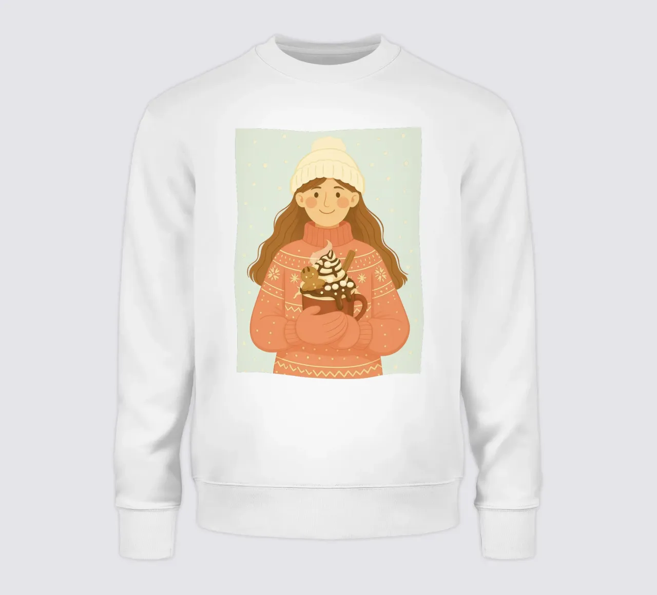 DONNA CHE TIENE IN MANO UNA CIOCCOLATA CALDA CON UN OMINO DI PAN DI ZENZERO felpa da CHRISTMAS ART