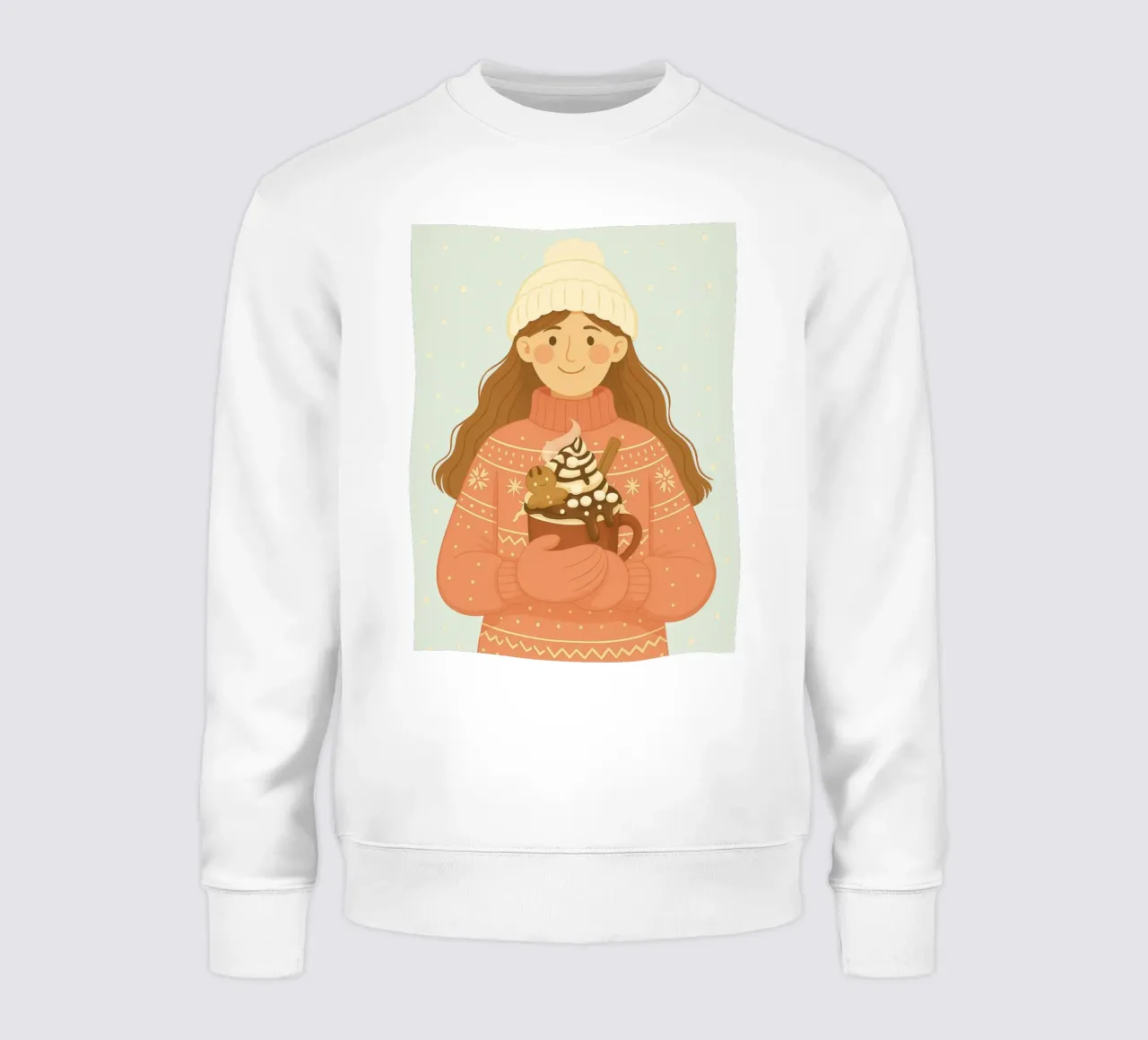 DONNA CHE TIENE IN MANO UNA CIOCCOLATA CALDA CON UN OMINO DI PAN DI ZENZERO felpa da CHRISTMAS ART